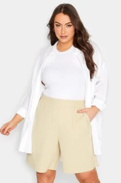 YOURS Curve Stone Brown Elasticated Waist Pull On Shorts -Plus Size Apparel Shop f6a04fe1 8beb 48 144772 A