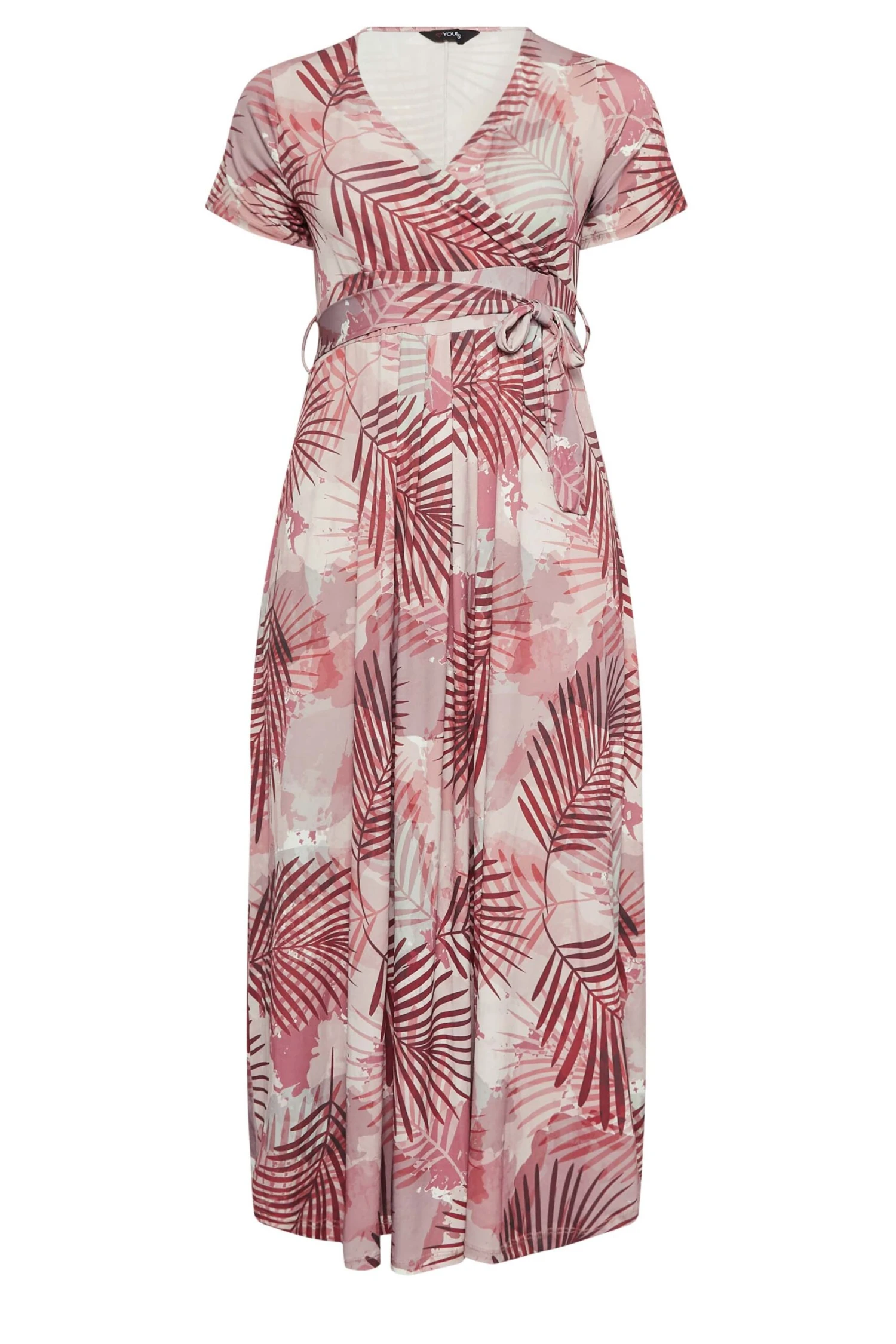 YOURS Curve Pink Leaf Print Wrap Maxi Dress 7 YOURS Curve Pink Leaf Print Wrap Maxi Dress - Image 5