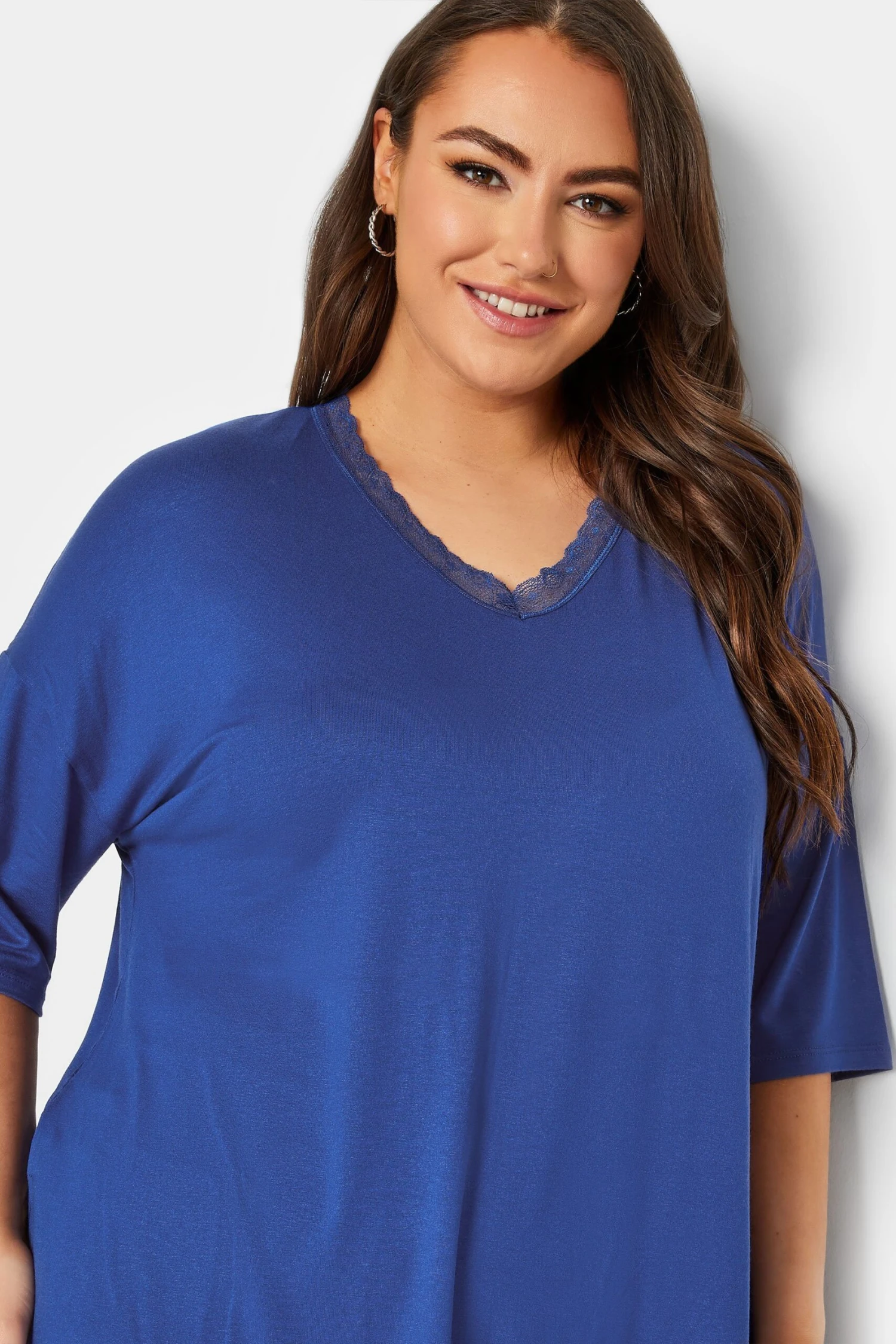 YOURS Curve Cobalt Blue Lace Neck T-Shirt 4 YOURS Curve Cobalt Blue Lace Neck T-Shirt - Image 3