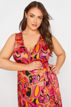 YOURS LONDON Curve Hot Pink Abstract Print Satin Wrap Dress -Plus Size Apparel Shop f937ae4e 56f2 45 161575 D