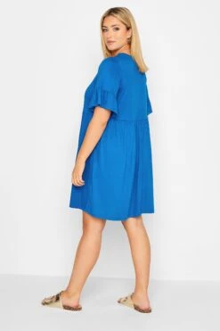 YOURS Curve Cobalt Blue Frill Sleeve Smock Dress -Plus Size Apparel Shop fa45aca5 51ab 45 301855 C