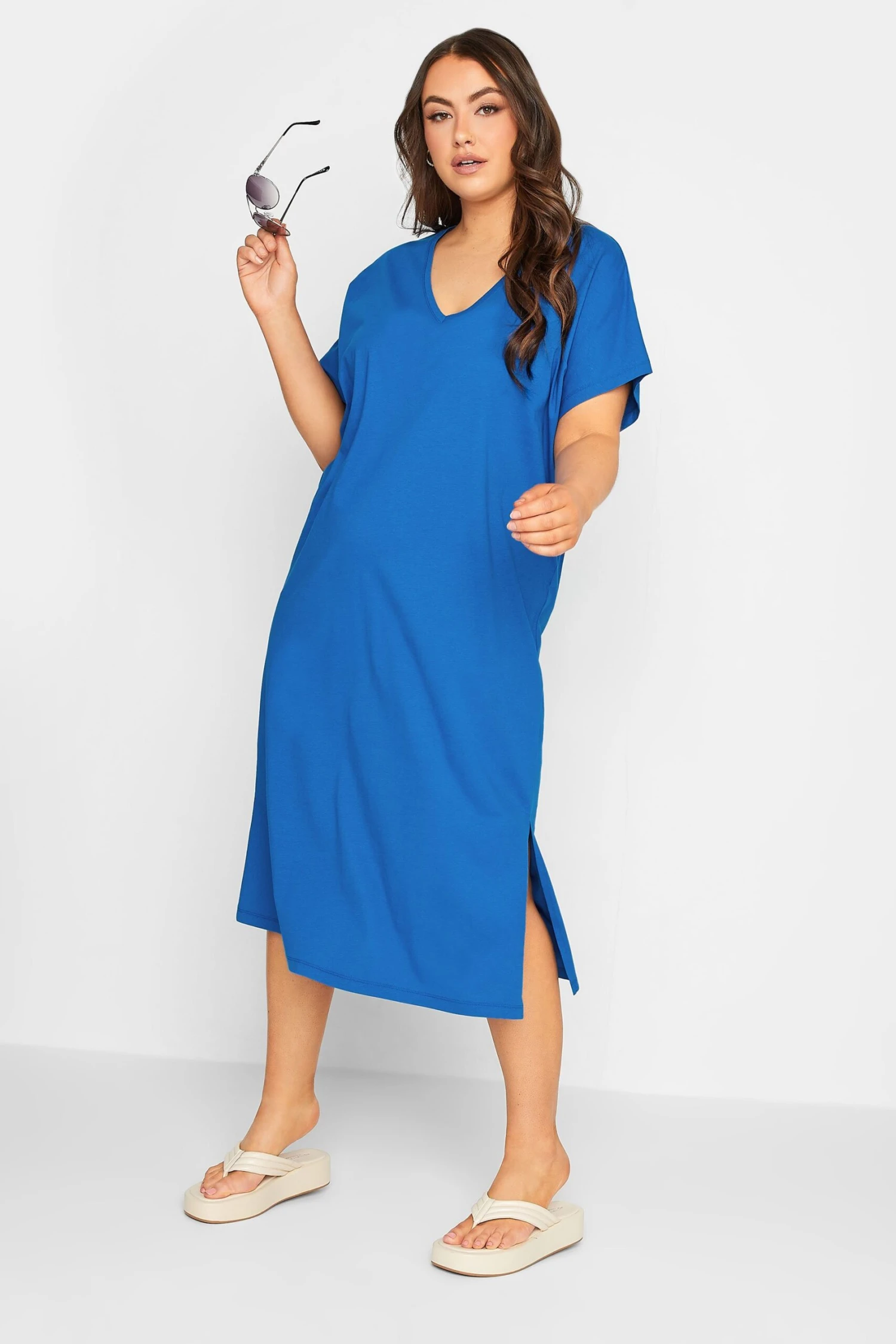 YOURS Curve Cobalt Blue Side Split Midaxi T-Shirt Dress 2 YOURS Curve Cobalt Blue Side Split Midaxi T-Shirt Dress