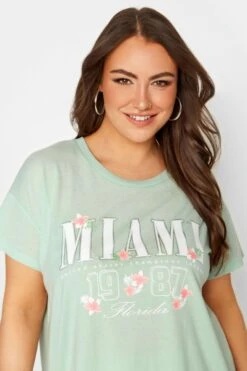 YOURS Curve Green 'Miami' Print Varsity T-Shirt -Plus Size Apparel Shop fadfb2c8 f5cc 49 320944 D