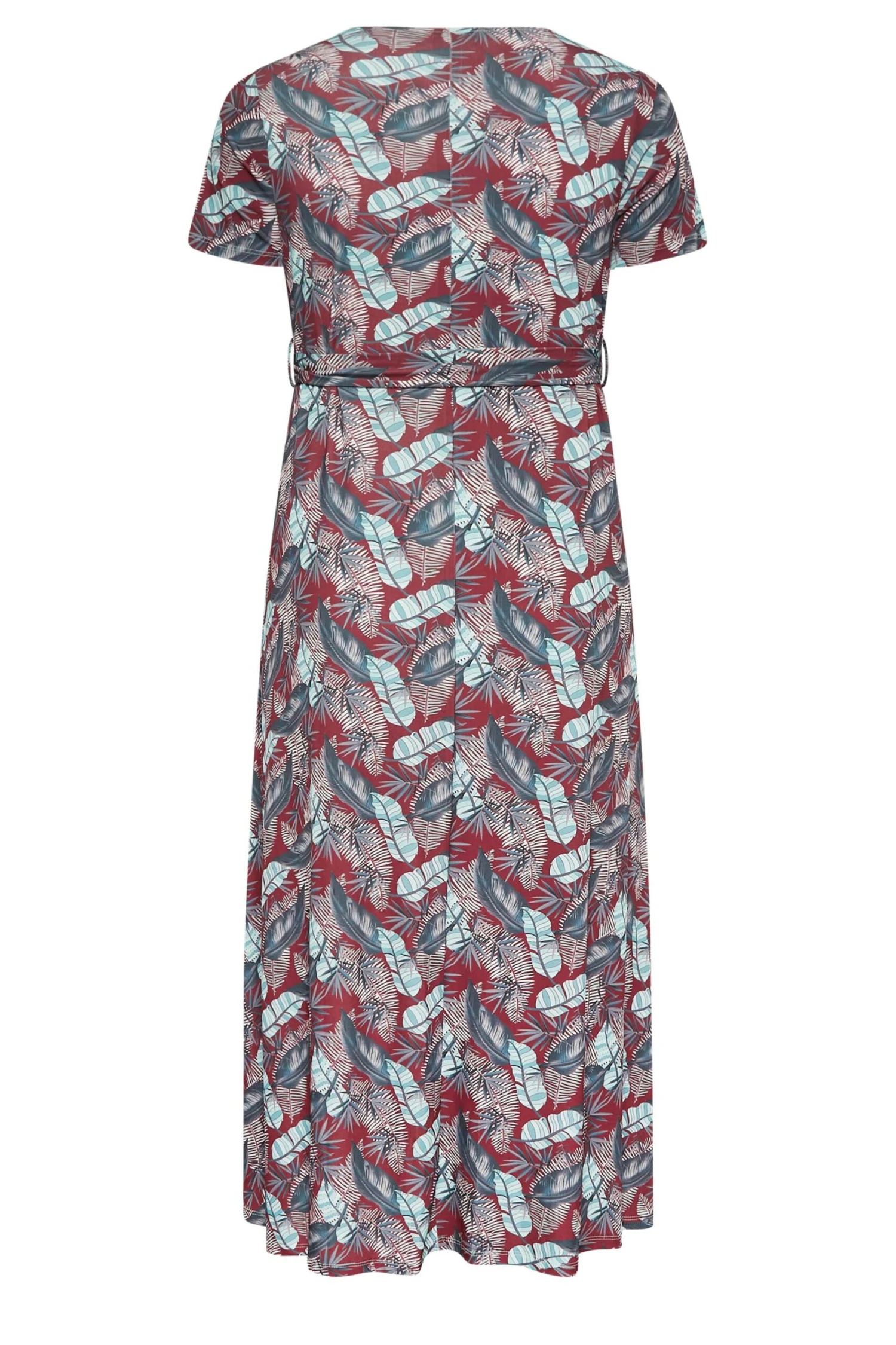 YOURS Curve Red Leaf Print Maxi Wrap Dress 8 YOURS Curve Red Leaf Print Maxi Wrap Dress - Image 6