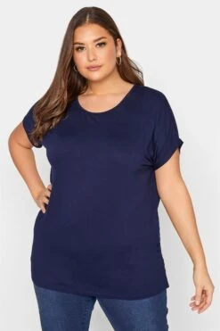 YOURS Curve Navy Blue Grown On Sleeve T-Shirt -Plus Size Apparel Shop fb789ff2 d4dc 45 191959 A