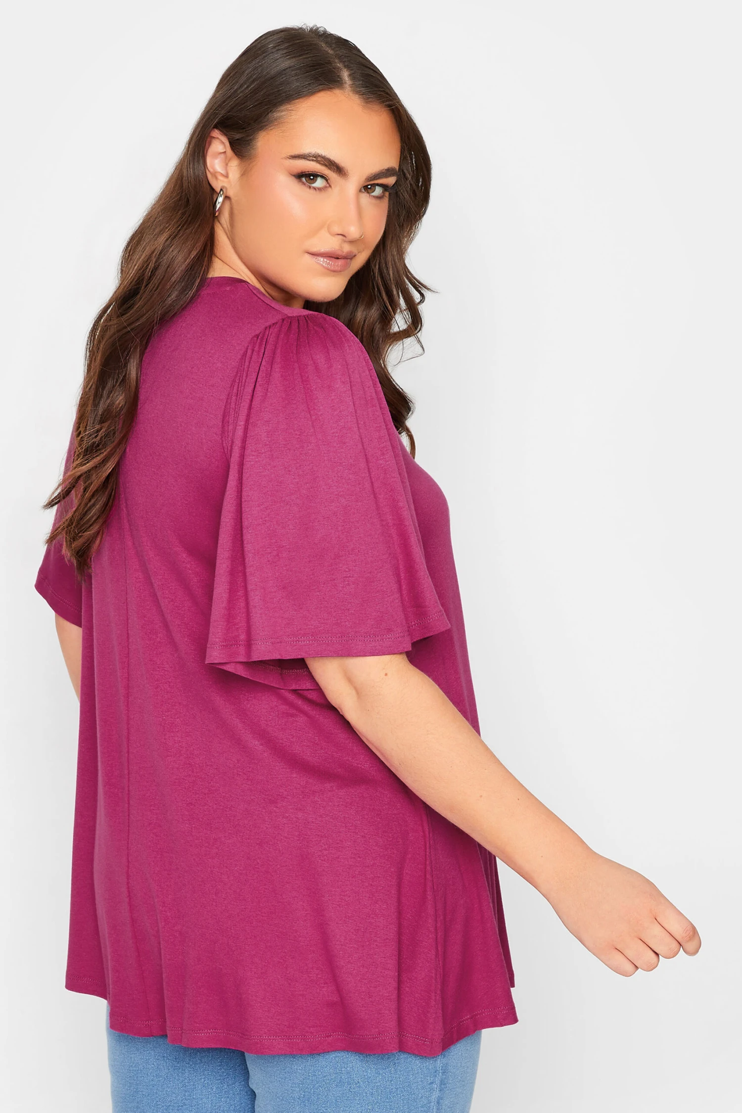 YOURS Curve Pink Pleat Angel Sleeve Swing Top 4 YOURS Curve Pink Pleat Angel Sleeve Swing Top - Image 2