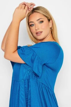 YOURS Curve Cobalt Blue Frill Sleeve Smock Dress -Plus Size Apparel Shop fc94e11f 1f4b 46 301855 D