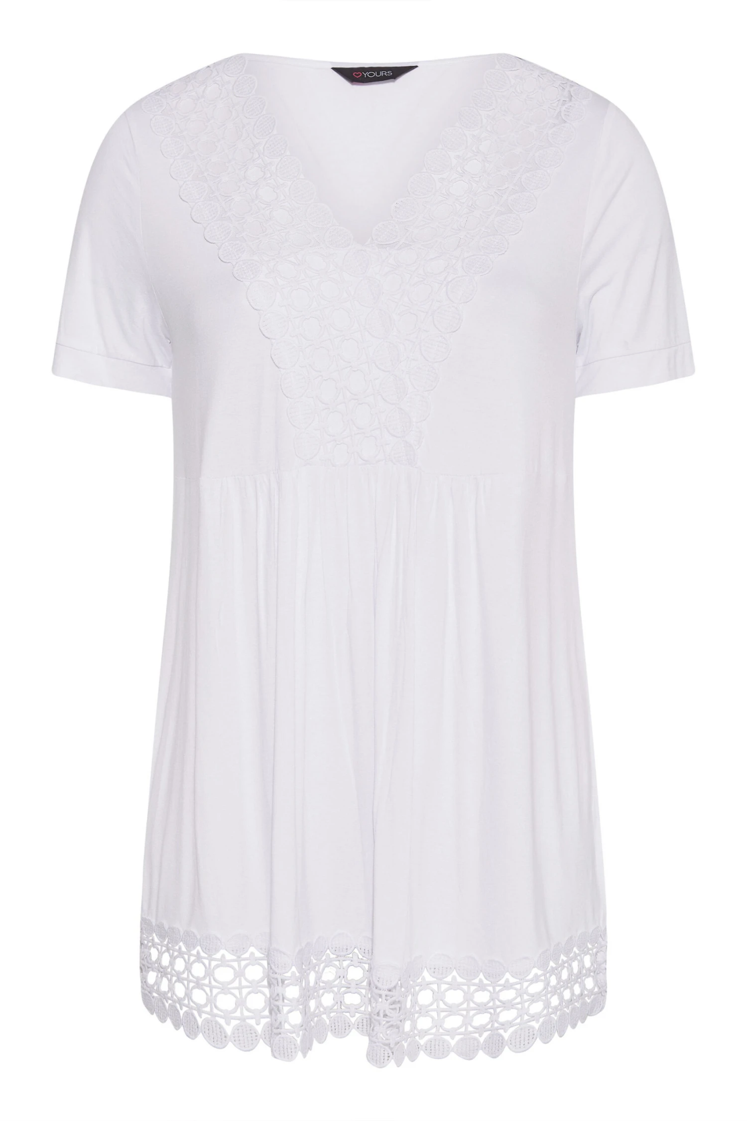 YOURS Curve White Crochet Detail Peplum Tunic Top 8 YOURS Curve White Crochet Detail Peplum Tunic Top - Image 6