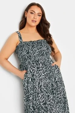 YOURS Curve Black Leaf Print Shirred Maxi Dress 10 YOURS Curve Black Leaf Print Shirred Maxi Dress -Plus Size Apparel Shop fe323d55 d453 47 137426 D