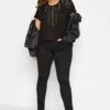 Curve Black Studded Neckline Top 2 Curve Black Studded Neckline Top -Plus Size Apparel Shop ff7efeb0 6ef6 4b 320415 B