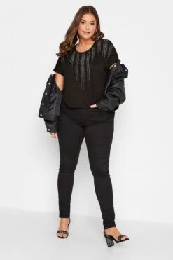 Curve Black Studded Neckline Top