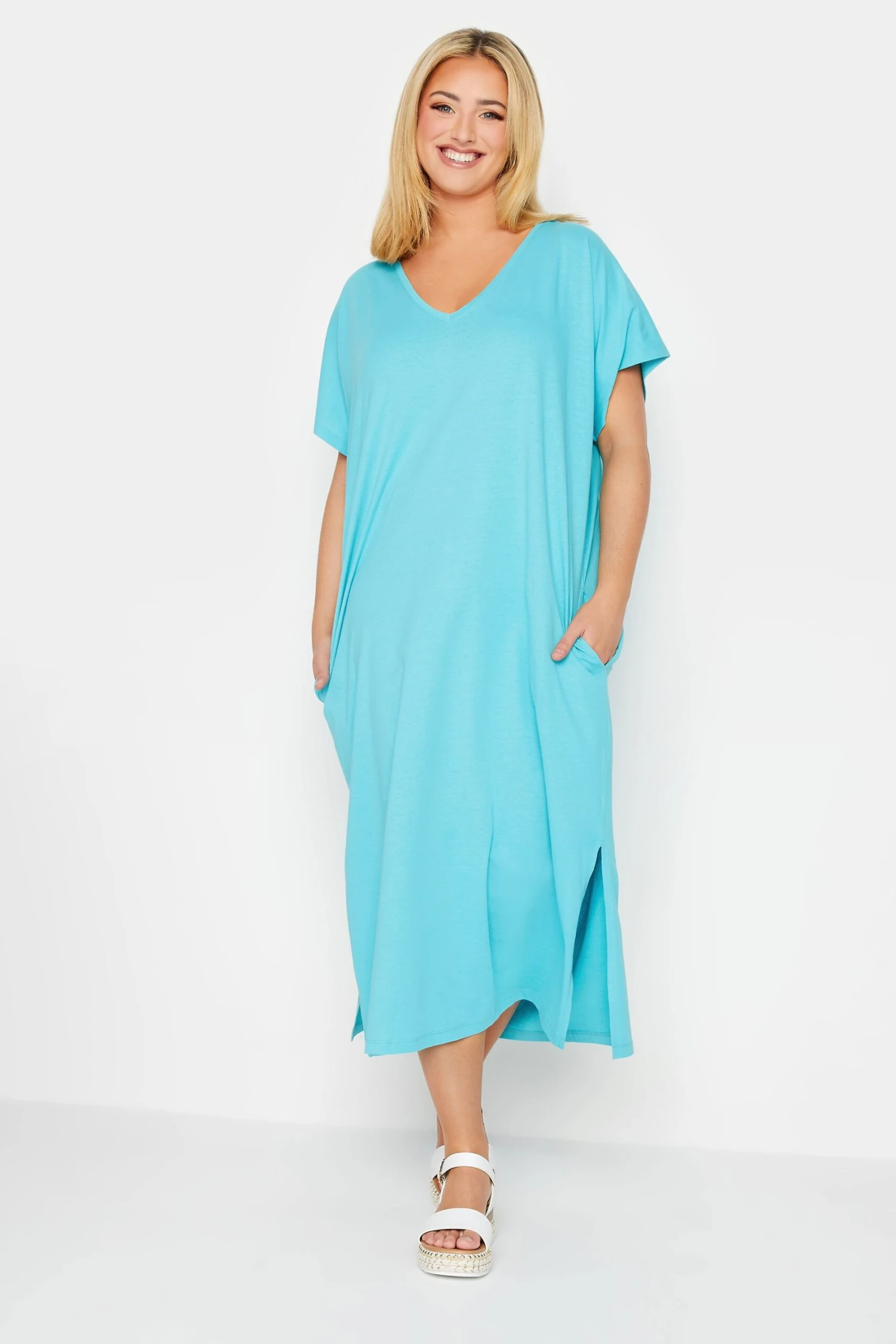 YOURS Curve Blue Side Split Midaxi T-Shirt Dress 3 YOURS Curve Blue Side Split Midaxi T-Shirt Dress